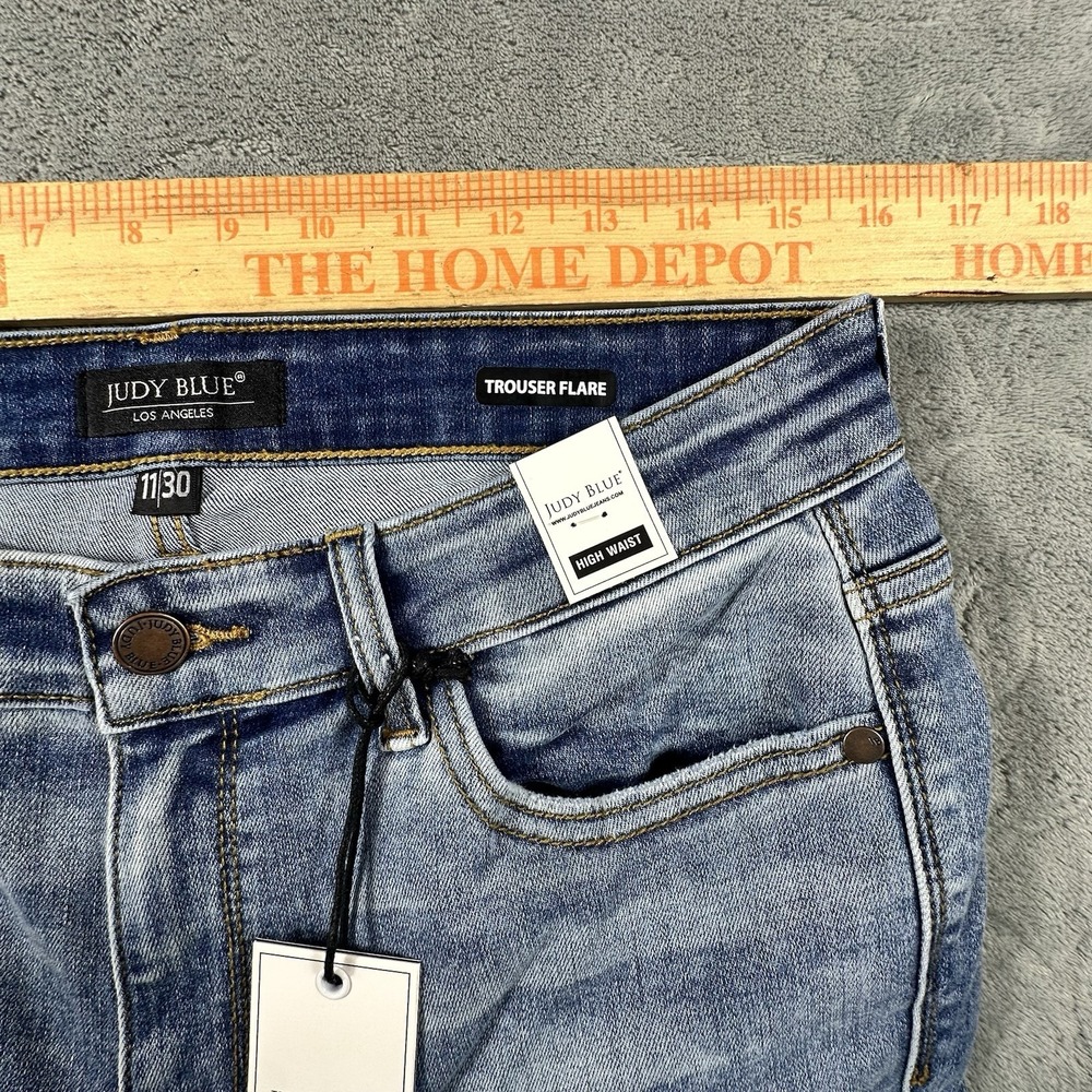 Judy Blue Jeans 11/30 High Waist Trouser Flare Boho Festival Retro Med Wash New - Picture 8 of 13